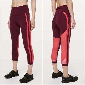 Lululemon Zip The Line High-Rise Legging 23" Burgundy & Coral Nulux Sz 6